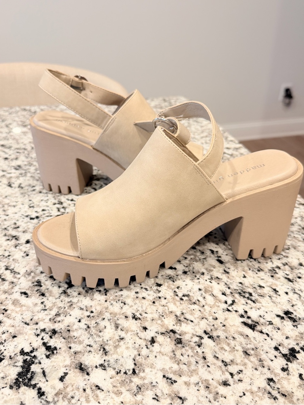 Madden Girl Nude Beige Platform Slingback Heeled Sandal